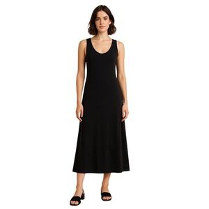 Elizabeth & James Black Sleeveless V Neck Maxi Dress Sz L Minimalist Liquid Knit